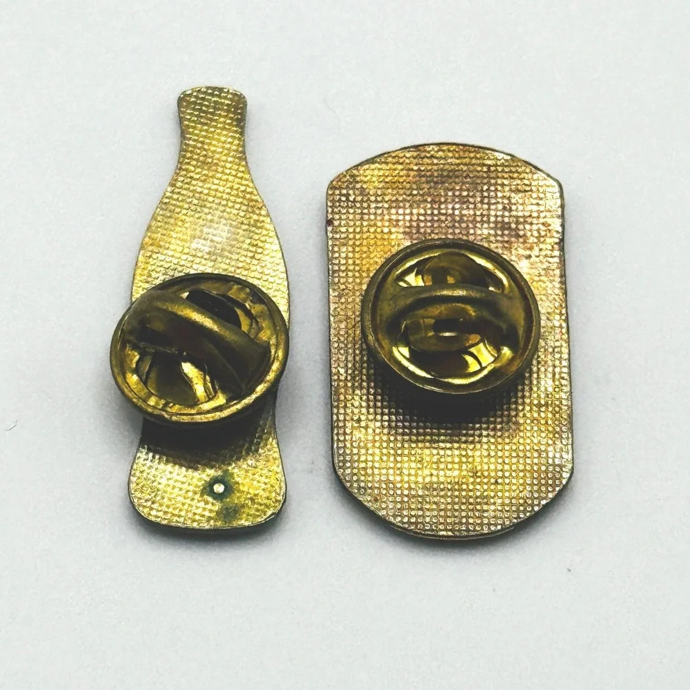 Vintage Coca-Cola Enamel Pin Set Soda Can and Glass‎ Bottle Gold Tone Red Yellow